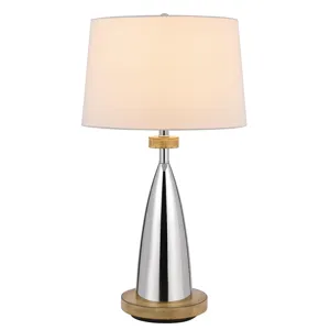 150w 3 Way Lockport Metal Table Lamp With Faux Wood Finish