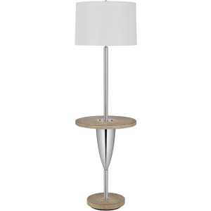 150w 3 Way Lockport Metal Floor Lamp With Rubber Wood Tray Table And Base And 1 USB And 1 Type C USB Charging Port
