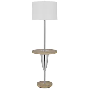 150w 3 Way Lockport Metal Floor Lamp With Rubber Wood Tray Table And Base And 1 USB And 1 Type C USB Charging Port