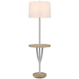 150w 3 Way Lockport Metal Floor Lamp With Rubber Wood Tray Table And Base And 1 USB And 1 Type C USB