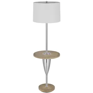 150w 3 Way Lockport Metal Floor Lamp With Rubber Wood Tray Table And Base And 1 USB And 1 Type C USB
