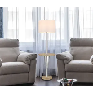 150w 3 Way Lockport Metal Floor Lamp With Rubber Wood Tray Table And Base And 1 USB And 1 Type C USB