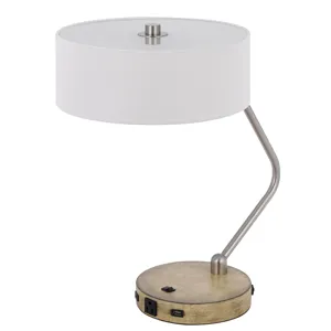 60w X 2 Marcos Metal Desk Lamp With Drum Fabric Shade And 1 USB And 1 Type C USB Charging Port With 