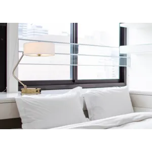 60w X 2 Marcos Metal Desk Lamp With Drum Fabric Shade And 1 USB And 1 Type C USB Charging Port With 