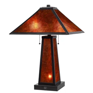 60w X 2 Nogales Mission Style Mica Table Lamp With 7w Night Light(Night Light Bulb Included)