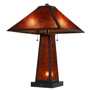 60w X 2 Nogales Mission Style Mica Table Lamp With 7w Night Light(Night Light Bulb Included)