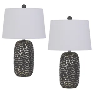 150w 3 Way Menlo Resin Table Lamp With Hardback Taper Drum Fabric Shade(Sold As Pairs)