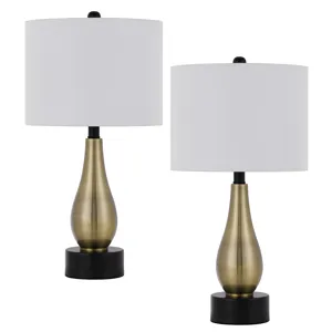 100w Ashland Metal Table Lamp With Hardback Drum Fabric Shade(Sold As Pairs)
