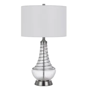 150w 3 Way Baraboo Glass Table Lamp With Wire Guard Design And Drum Fabric Shade