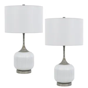 150w 3 Way Palmyra Metal/Glass Table Lamp. Sold In Pairs