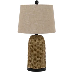 100w 3 Way Indio Wicker Basket Table Lamp With Hardback Burlap Shade