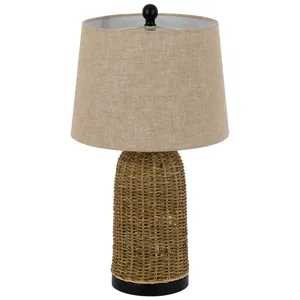 100w 3 Way Indio Wicker Basket Table Lamp With Hardback Burlap Shade
