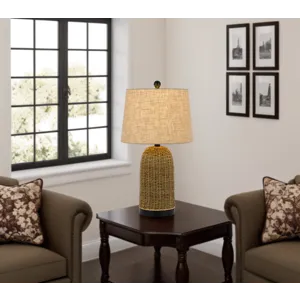 100w 3 Way Indio Wicker Basket Table Lamp With Hardback Burlap Shade