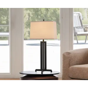 100w Lakewood Metal Table Lamp With Rectangular Hardback Fabric Shade