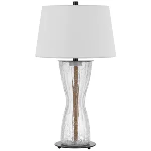 100w Andria Crackle Glass Table Lamp With 2w LED Night Light And Hardback Fabric Shade