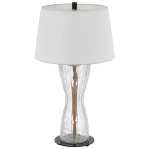 100w Andria Crackle Glass Table Lamp With 2w LED Night Light And Hardback Fabric Shade