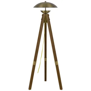 Lakeland 18w Intergrated LED Tripod Birch Wood Floor Lamp With Half Domed Metal Shade