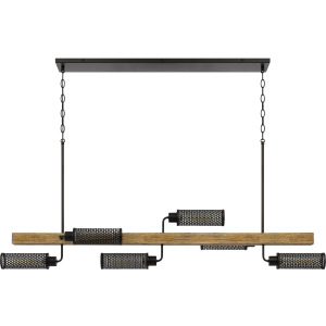 60w X 6 Lenox Pine Wood Island Chandelier With Metal Mesh Shades