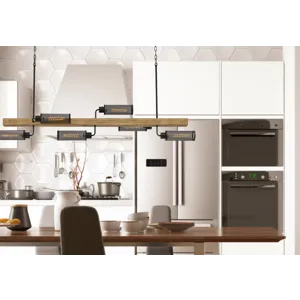 60w X 6 Lenox Pine Wood Island Chandelier With Metal Mesh Shades