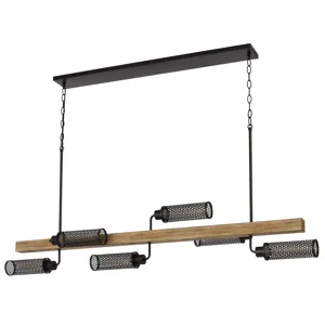 60w X 6 Lenox Pine Wood Island Chandelier With Metal Mesh Shades