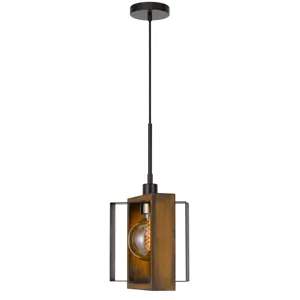 60w Agrigento Pine Wood/Metal Mini Pendant Fixture(Edison Bulb Included)