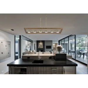 5w X 6, 30w, 3000k, 2200 Lumen Kelso Dimmable Intergrated LED Rubber Wood Island Chandelier