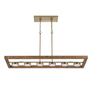 5w X 6, 30w, 3000k, 2200 Lumen Kelso Dimmable Intergrated LED Rubber Wood Island Chandelier