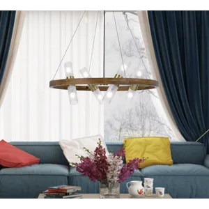 40w X 8 Hempstead Birch Wood Cylinder Chandelier With Adjustable Steel Cable And Glass Shades