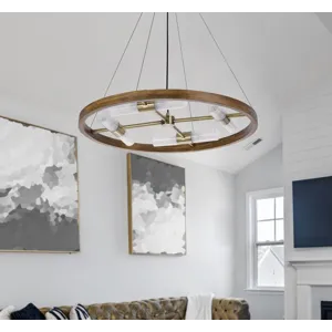 40w X 8 Hempstead Birch Wood Cylinder Chandelier With Adjustable Steel Cable And Glass Shades