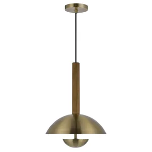 Lakeland 15w Intergrated Dimmable LED Metal Birch Wood Pendant Light With Half Domed Metal Shade