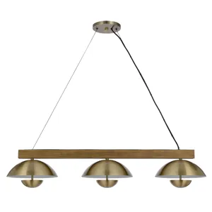 Lakeland 15w X 3 Intergrated Dimmable LED Metal Birch Wood Island Chandelier With Half Domed Metal Shade