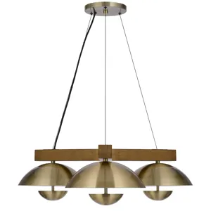 Lakeland 15w X 3 Intergrated Dimmable LED Metal Birch Wood Pendant Light With Half Domed Metal Shade