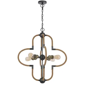 60w X 4 Tahoka Metal Chandelier With Burlap Wrapped Frame