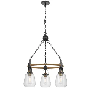 60w X 3 Kavala Metal Chandelier With Burlap Accent And Glass Shades