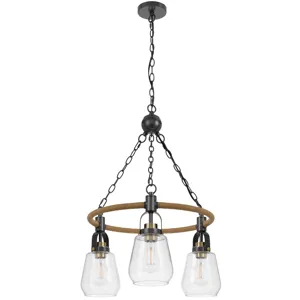 60w X 3 Kavala Metal Chandelier With Burlap Accent And Glass Shades