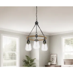60w X 3 Kavala Metal Chandelier With Burlap Accent And Glass Shades