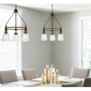 60w X 3 Kavala Metal Chandelier With Burlap Accent And Glass Shades