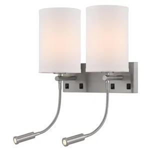 60w X 2 Lakewood Wall Lamp With Two 1w Intergrated LED Reading Lamps