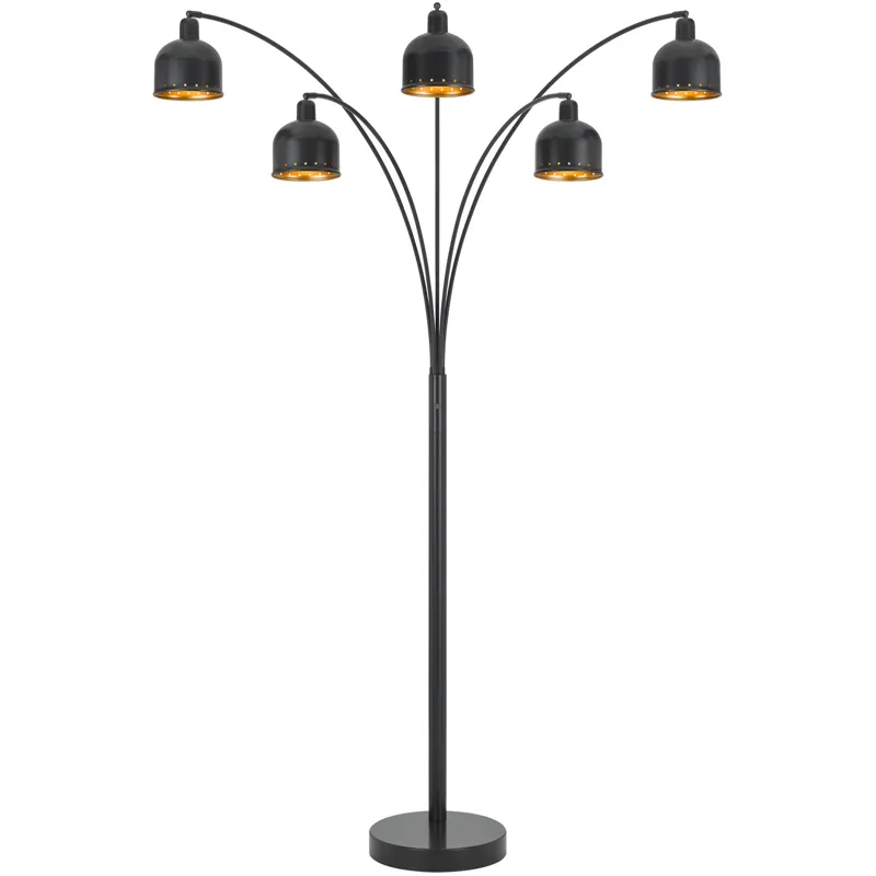 Lovett 60w X 5, 3 Way Ellington Arc Floor Lamp With Metal Gold Tone Shades And Heavy Weighted Base