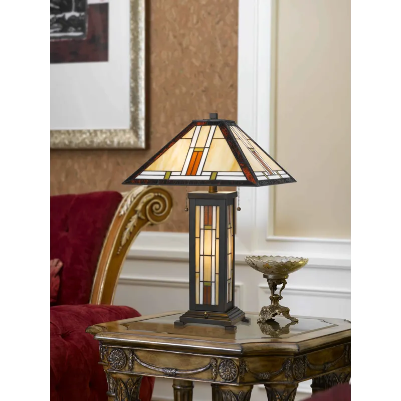 60w X 2 Tiffany Table Lamp With 7w Night Light
