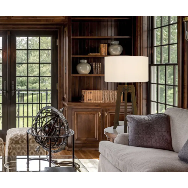 150w 3 Way Bilzen Ash Wood Tripod Table Lamp