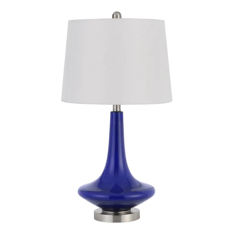 100w Kleve Glass Table Lamp With Taper Drum Hardback Linen Shade(Priced And Sold As Pairs)