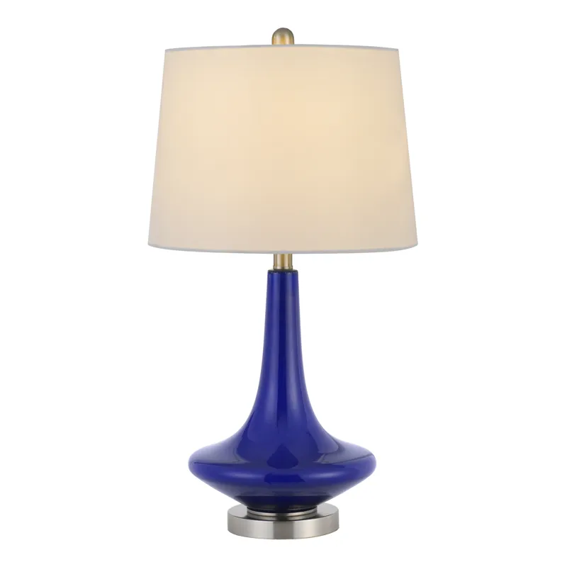 100w Kleve Glass Table Lamp With Taper Drum Hardback Linen Shade(Priced And Sold As Pairs)