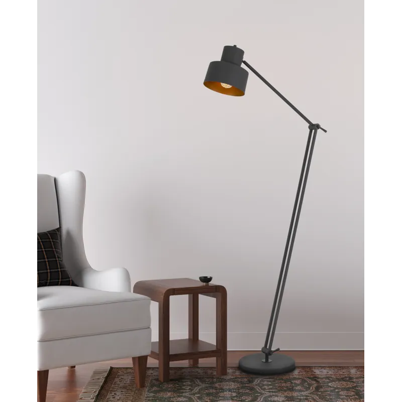 60w Davidson Metal Floor Lamp With Weighted Base, Adjustable Upper And Lower Arms. On Off Socket Swi