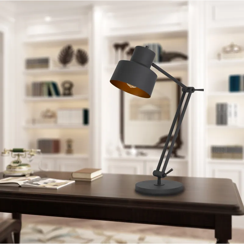 60w Davidson Metal Desk Lamp With Weighted Base, Adjustable Upper And Lower Arms. On Off Socket Swit