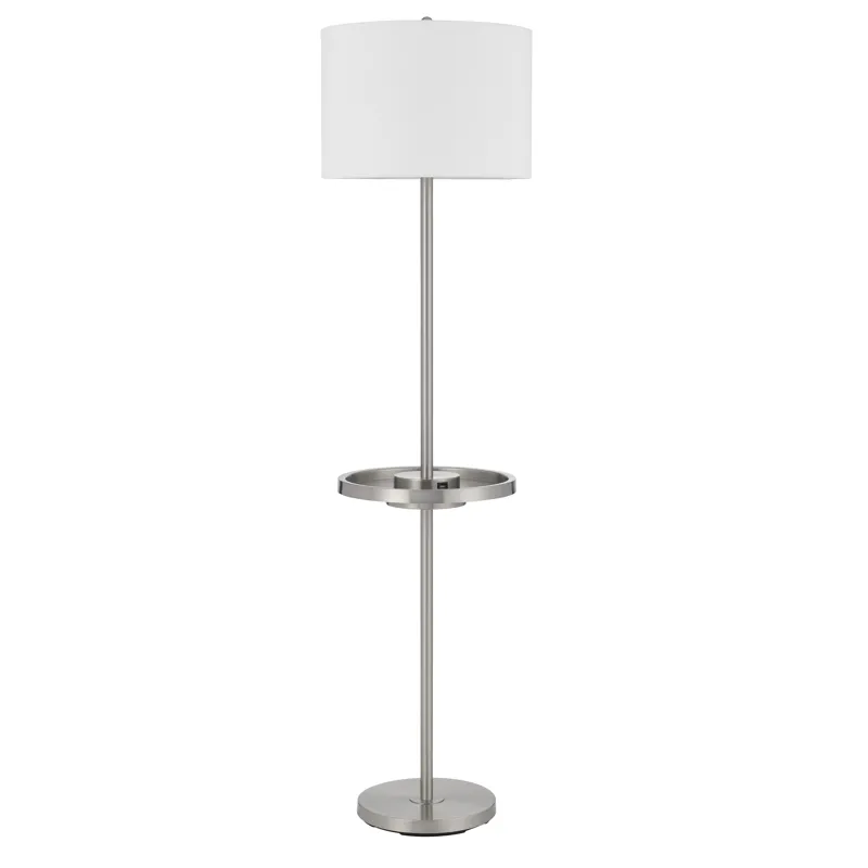 Crofton Metal Floor Lamp With Metal Tray Table And 2 USB Charging Ports And A Weight Base.