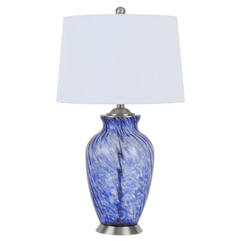 150w 3 Way Ashland Glass Table Lamp With Hardback Taper Drum Fabric Shade