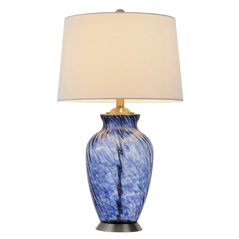 150w 3 Way Ashland Glass Table Lamp With Hardback Taper Drum Fabric Shade