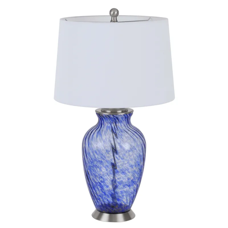 150w 3 Way Ashland Glass Table Lamp With Hardback Taper Drum Fabric Shade