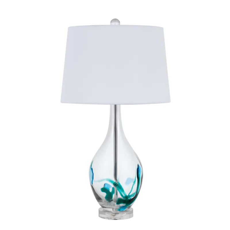 150w 3 Way Harlan Glass Table Lamp With Hardback Taper Drum Fabric Shade